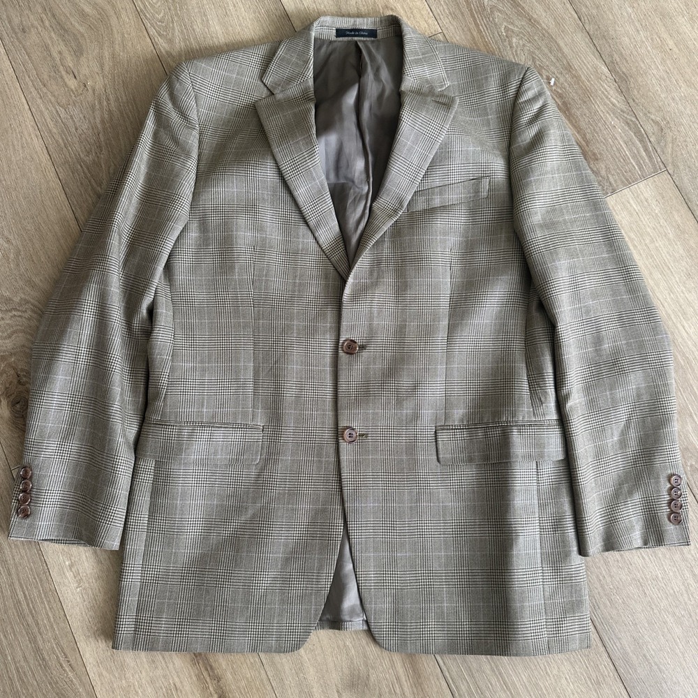 Lauren Ralph Lauren Blazer Suit Jacket Coat Plaid Beige Lilac 42L Silk Wool Blen